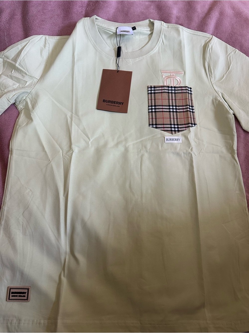 Burberry Pale Green Short-Sleeve Tee with Vintage Check Pocket